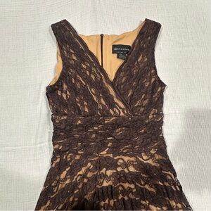 Connected Apparel Women’s Size 10 Brown Lace Dress w Nude/Tan Lining